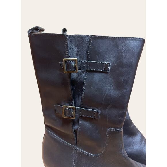 Corso Como Black Leather Mid-Calf Belted Equestrian Biker Boots Size 8 - Picture 2 of 6